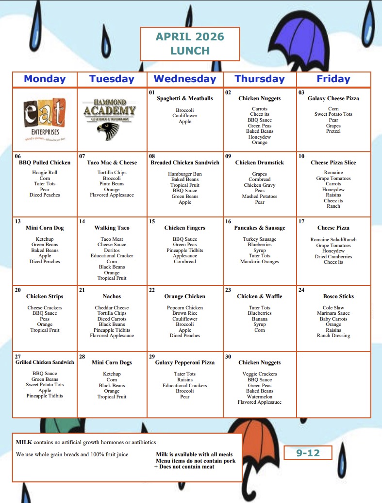 April 2026 Lunch Menu